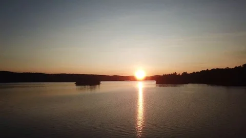 Sunset over lake DRONE Stock Footage 122447968