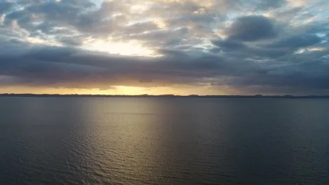 Sunset over lake drone Stock Footage 186106792