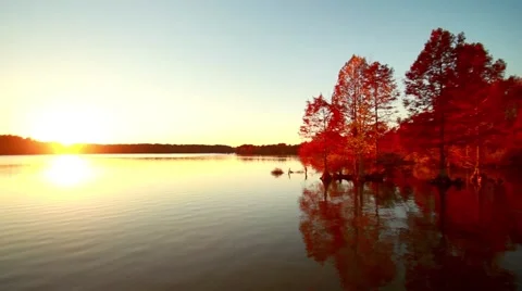 Sunset over lake in Fall Stock Footage 43920112