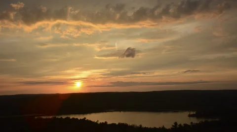 Sunset over lake (high elevation view from tower) time lapse wide HD1080 version Stock Footage 25845882