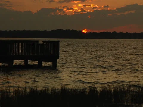 Sunset over lake horizon Stock Footage 22957393