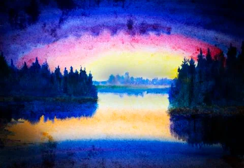 Sunset over the lake Stock Illustration