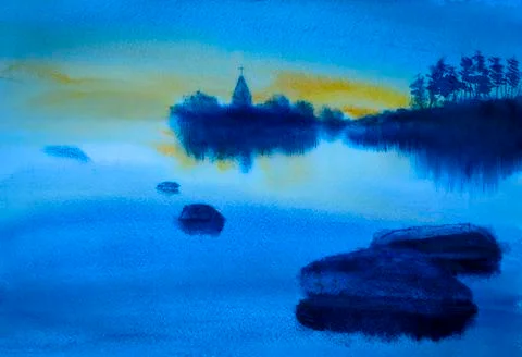 Sunset over the lake Stock Illustration