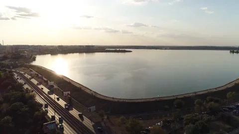 Sunset Over The Lake. Light Stretched Clouds Over Evening Sky, Lake Sunset Skies Stock-Footage 150549890