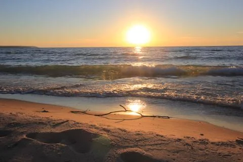 Sunset over Lake Michigan's beach Stock Photos