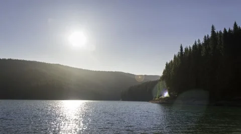 Sunset over lake mountain Stock Footage 52053035