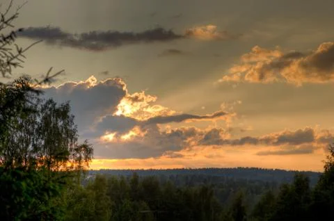 Sunset over lake Stock Photos