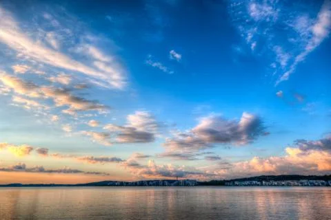 Sunset over lake Stock Photos