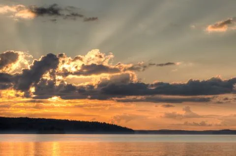 Sunset over lake Stock Photos