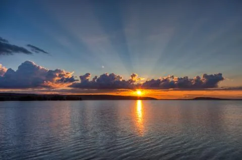 Sunset over lake Stock Photos