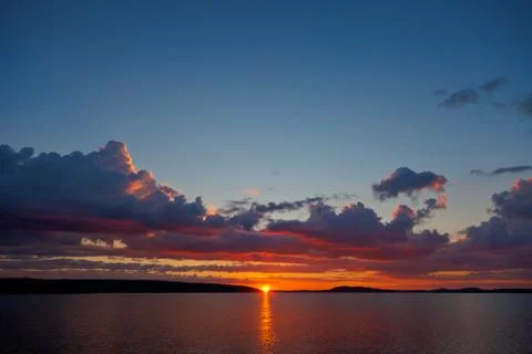 Sunset over lake Stock Photos