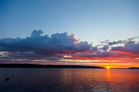 Sunset over lake Stock Photos