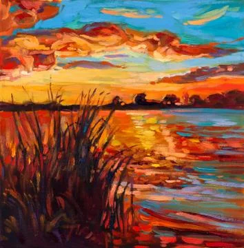 Sunset over lake Stock Photos