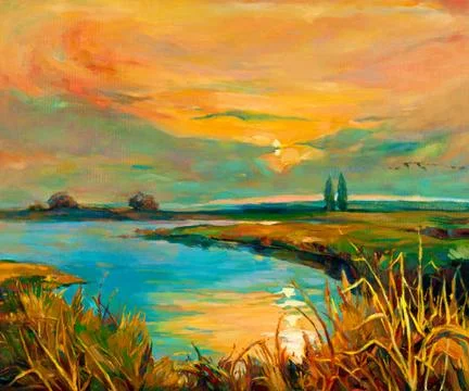 Sunset over lake Stock Photos