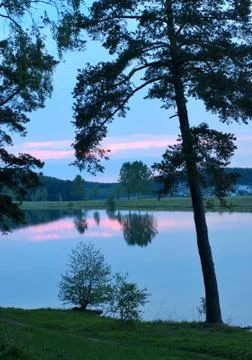 Sunset over lake Stock Photos