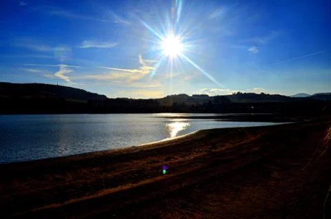 Sunset over the lake Foto stock