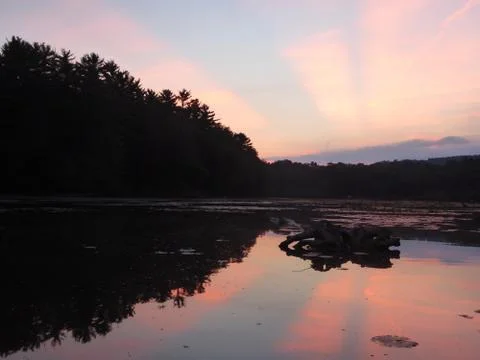 Sunset over lake Stockfoto's