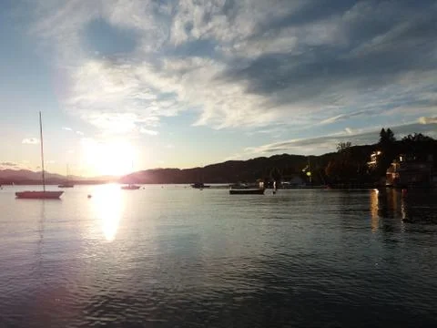 Sunset over the lake Stock Photos