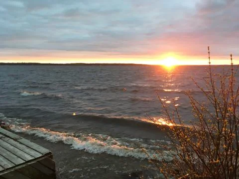 Sunset over the lake Stock Photos