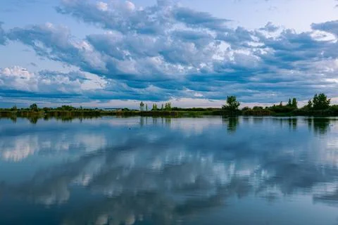 Sunset over lake Stock Photos