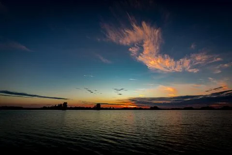 Sunset over lake Stock Photos