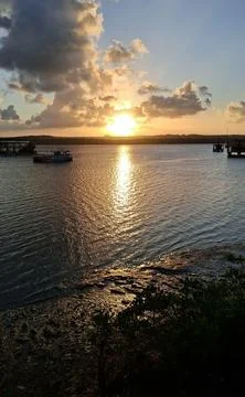 Sunset over the lake Stock Photos