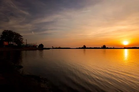 Sunset over lake Stock Photos