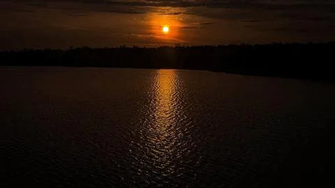 Sunset over the lake 库存照片