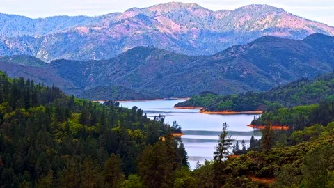 Sunset over lake Shasta Stock Footage 76822305