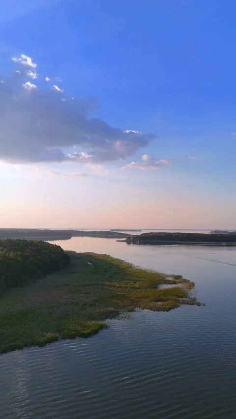 Sunset Over The Lake Shot By Drone Vertical Video Stock Footage 288090214