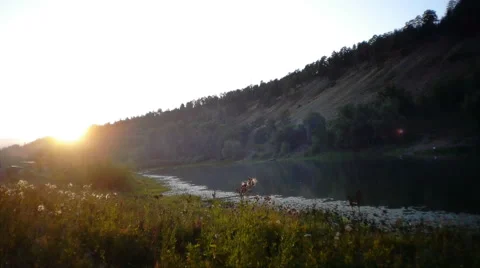 Sunset Over The Lake In The Summertime Stock Footage 42733633