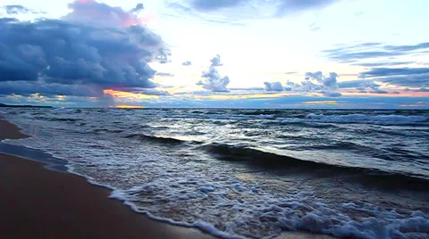 Sunset over Lake Superior Waves Stock Footage 40905783