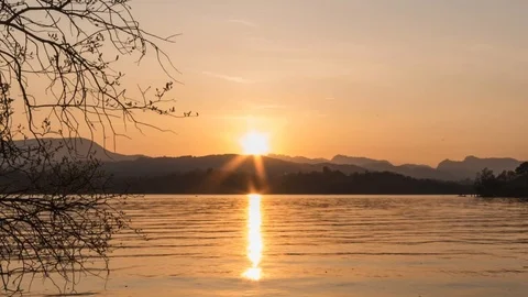 Sunset over lake Windemere closeup time lapse Stock Footage 106811745
