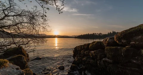 Sunset over lake windermere time lapse Stock Footage 106811983