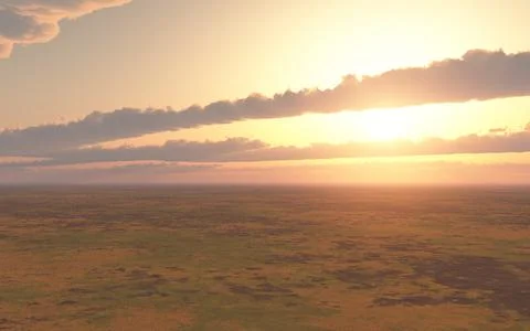 Sunset over a landscape Stock Illustration