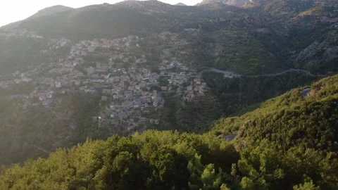 Sunset over Langadia, one of Greeces oldest mountain villages. Stock Footage 326352991