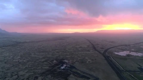 Sunset over lava landscape Stock Footage 81417924