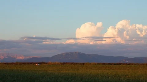 Sunset over the lavender fields in Valensole Plain of Provence Southern Franc Stock Footage 95254065