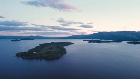 Sunset over Loch Lomond from a drone, Trossachs National Park, Southern Scotland 스톡 동영상 198763357