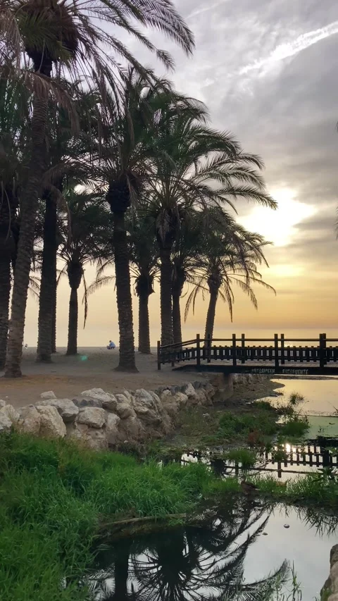 Sunset over Los Alamos beach, Mediterranean sea in Torremolinos, Malaga, Spain Stock Footage 288148134