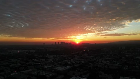 Sunset over Los Angeles, CA via Drone Stock Footage 227801287