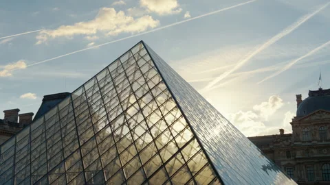 Sunset over Louvre Square, slow motion. Paris Stock Footage 248160924