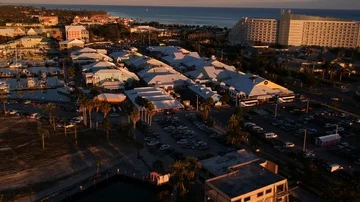 Sunset Over Lucaya Strip, Freeport Grand Bahama Drone View Stock Footage 86064653
