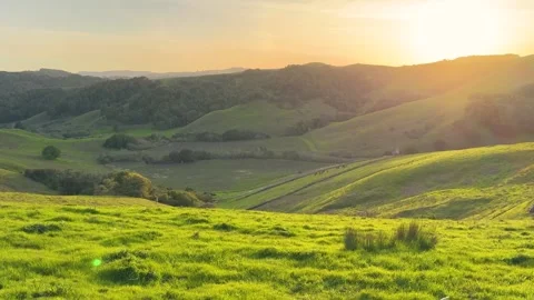 Sunset Over Lush Rolling Hills Stock Footage 307963265