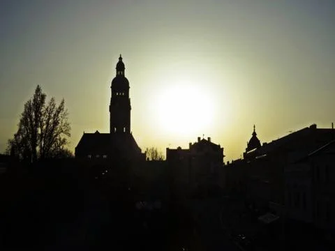 Sunset over the Main Square of Prostejov City Stock Photos