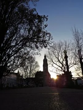 Sunset over the Main Square of Prostejov City Stock Photos
