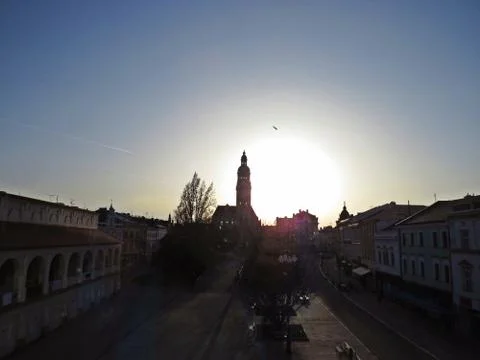 Sunset over the Main Square of Prostejov City Stock Photos