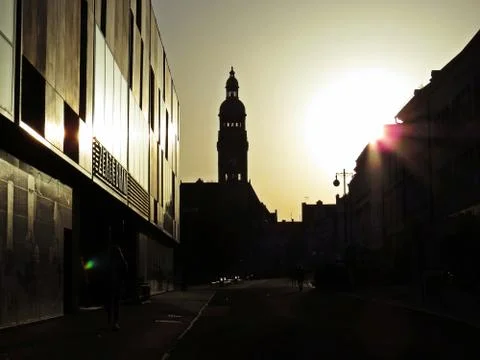 Sunset over the Main Square of Prostejov City Stock Photos