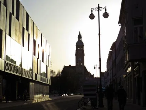 Sunset over the Main Square of Prostejov City Foto stock