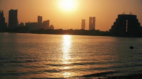 Sunset Over Manama from Muharraq coast. Skyline of the city 스톡 동영상 81529064